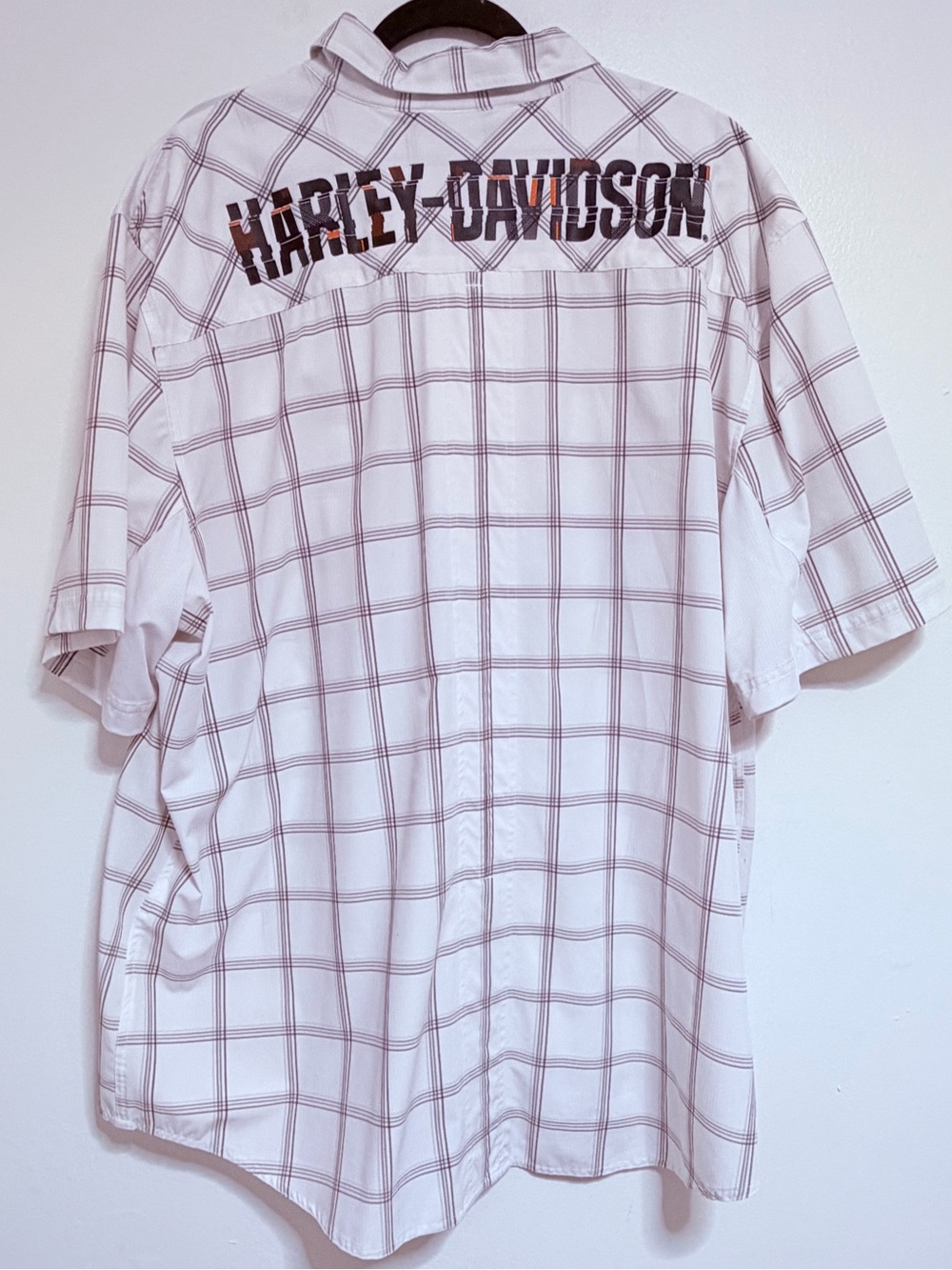 Harley-Davidson Men’s White Plaid Short-Sleeve Button-Up Shirt 3XL